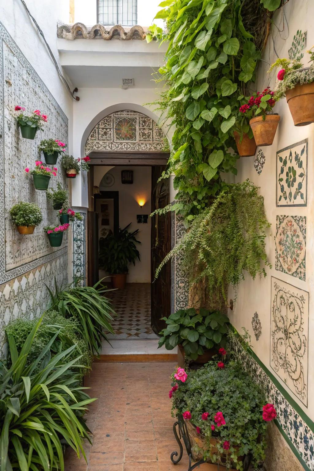 Vertical elements maximize space and add depth to the entrance.
