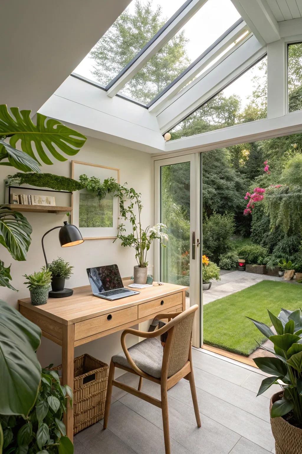 An overhead window enhances the spacious feel.