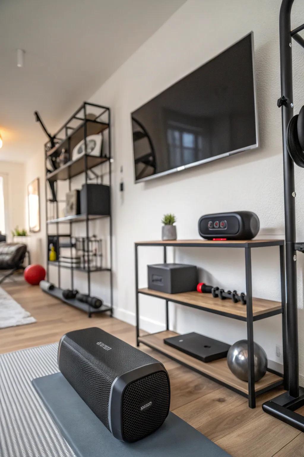 Music improves the mood and motivation in your home gym.