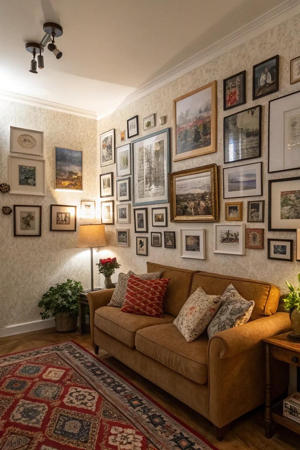 A display of wall art introduces individuality without occupying space.