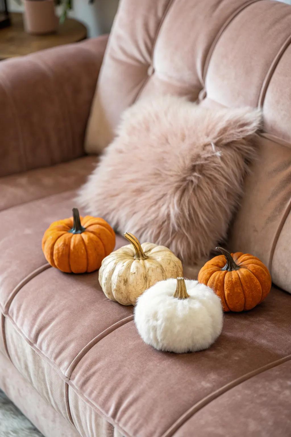 Pumpkins featuring imitation pelts bring forth a snug, luxe feel.