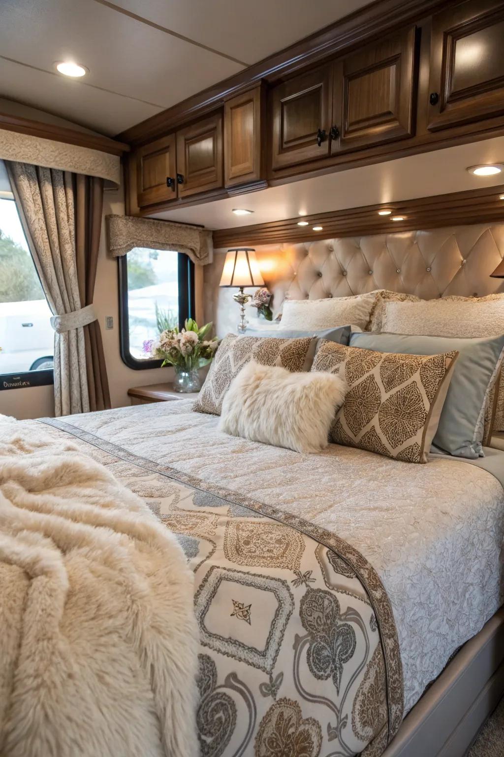 Luxurious bedding can transform your RV into a comfortable and inviting retreat.