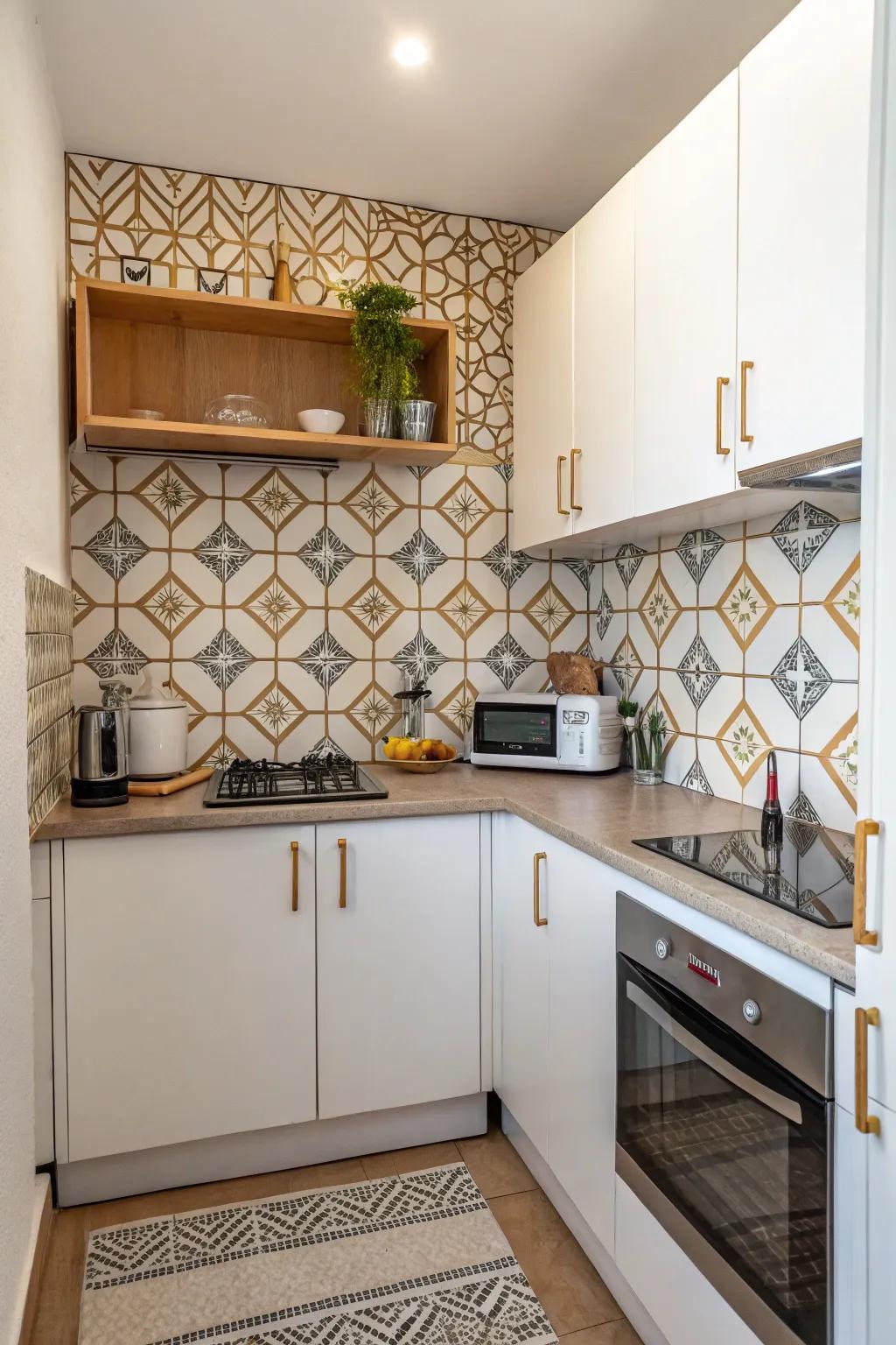 Geometric designs add style and divert attention from size in small kitchens.