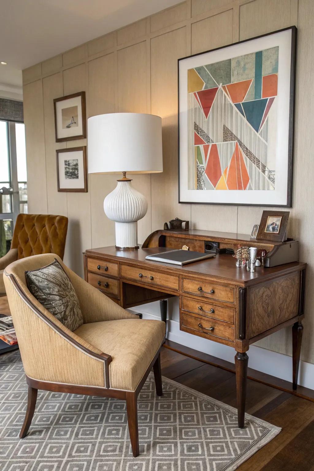 Mixing vintage and contemporary pieces contributes character.