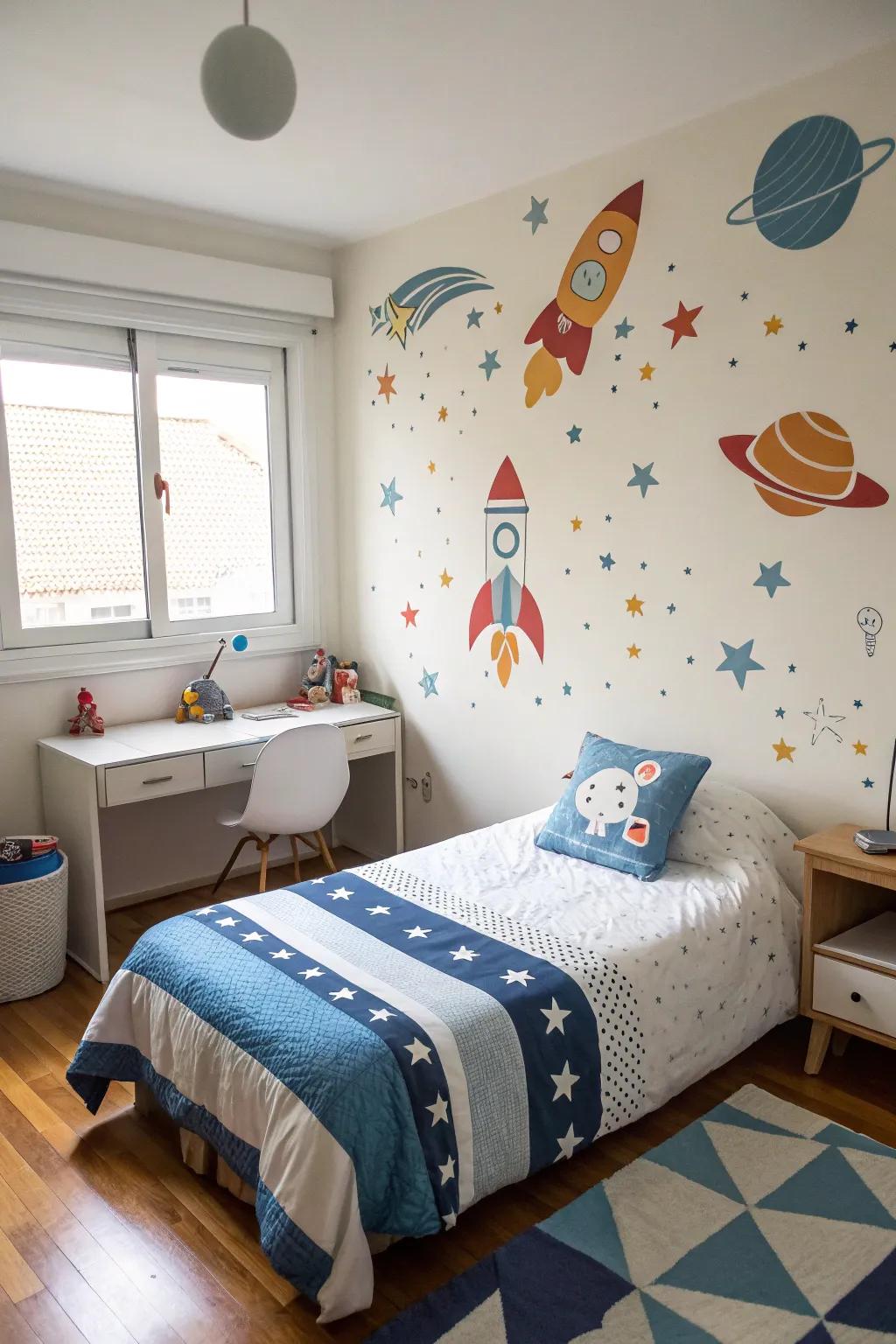 Outer space patterned wall stickers that transform your walls into a cosmic experience.