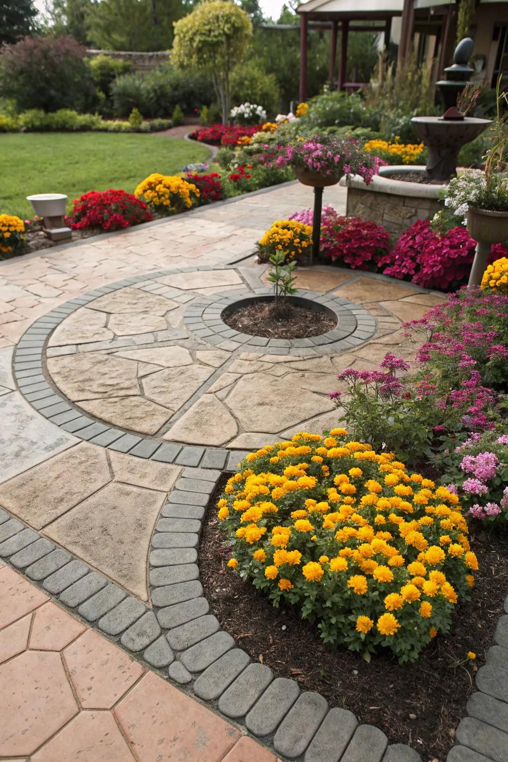 Contrasting hues accentuate focal points in this garden.