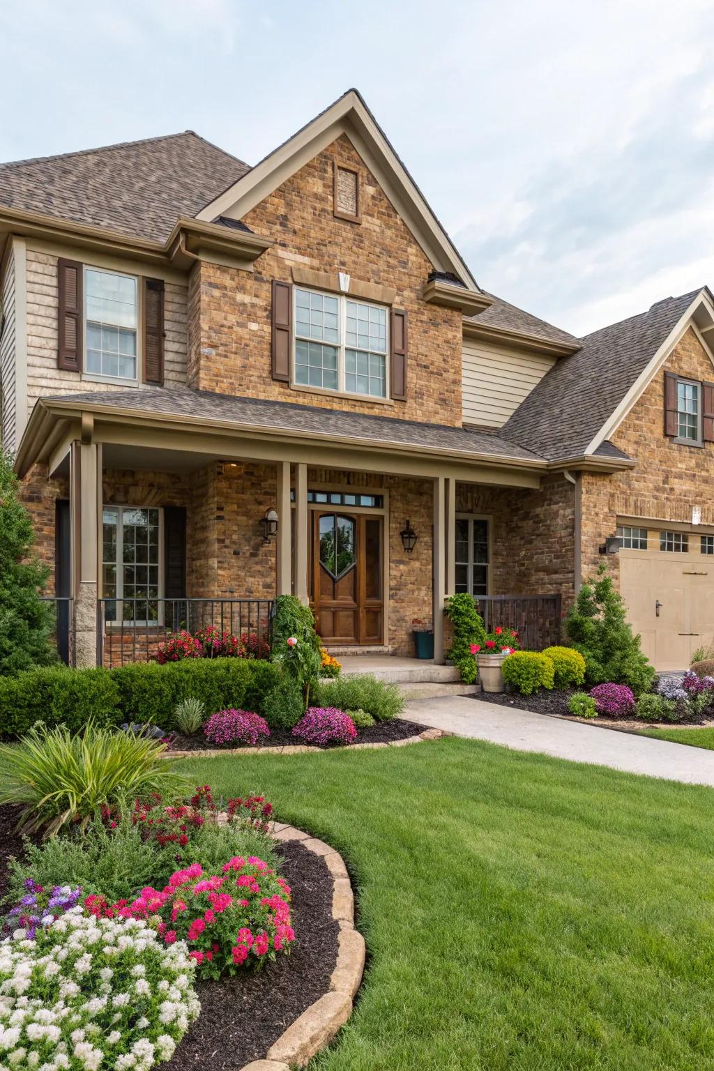 Warmth and texture with cocoa brick and silica stone facing.