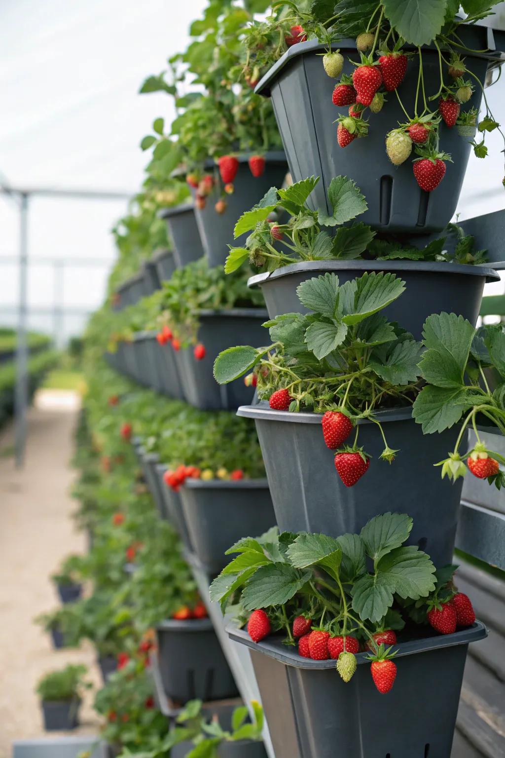 A beautiful tiered garden with strawberries.
