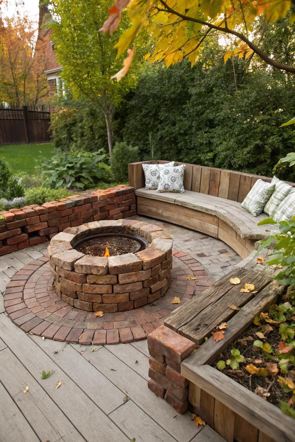 Environmentally friendly materials add character to this recessed fire pit.