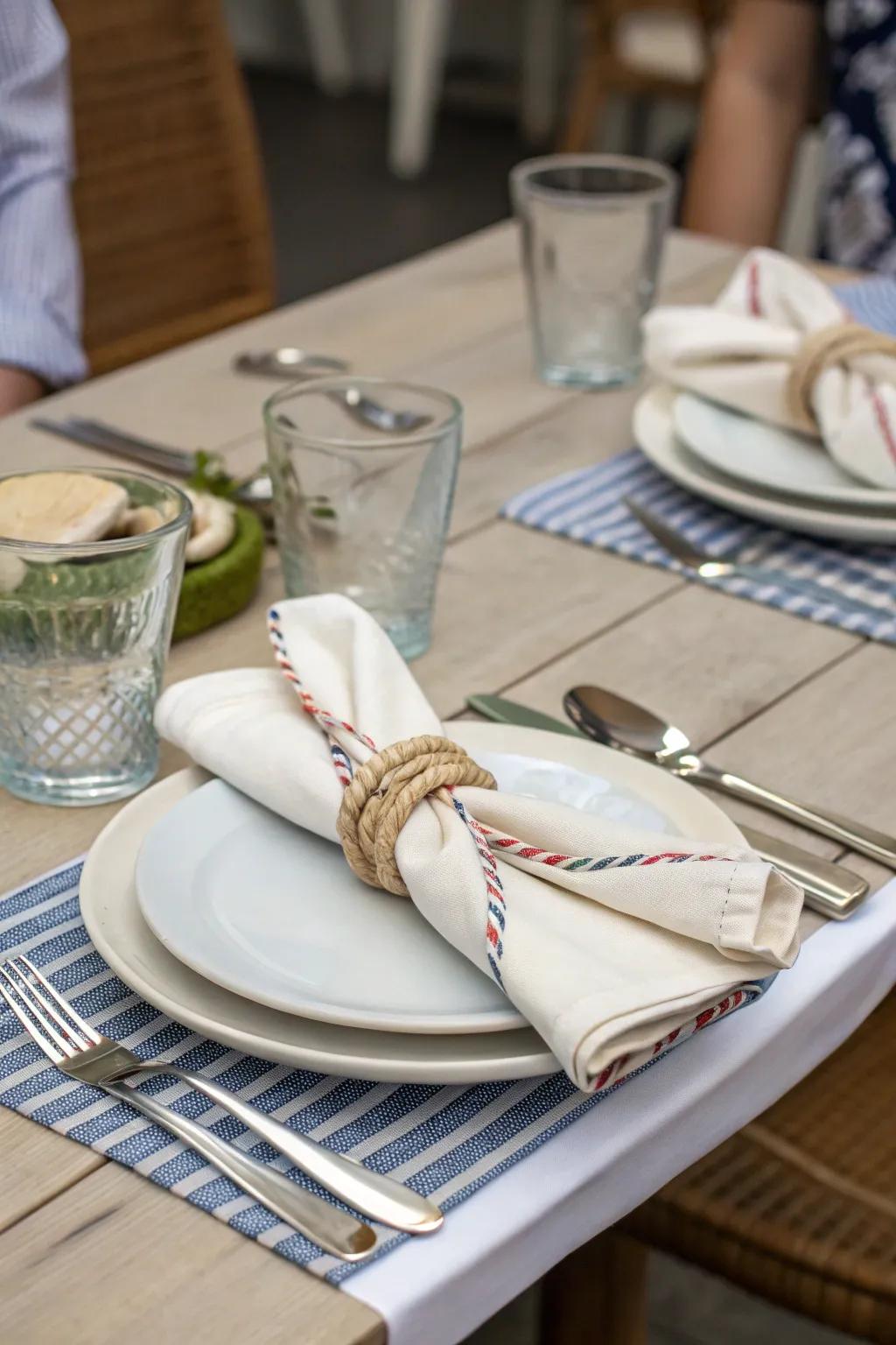 Simple knotted napkins make for a relaxed atmosphere.
