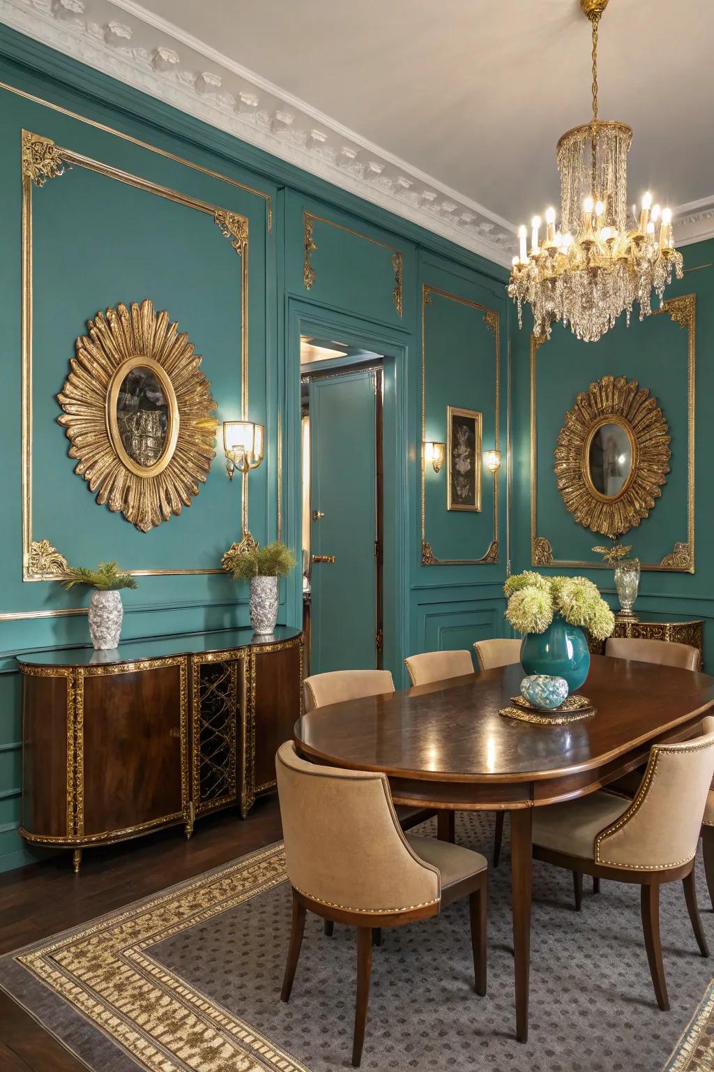 Gold accents elevate the elegance of azure