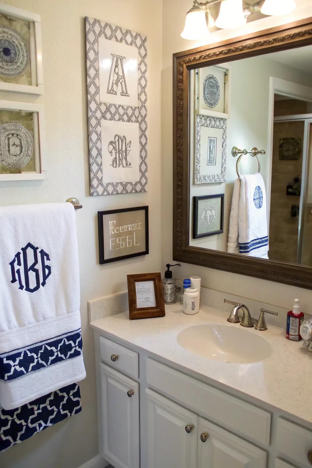 Personal touches make the bathroom feel unique and welcoming.