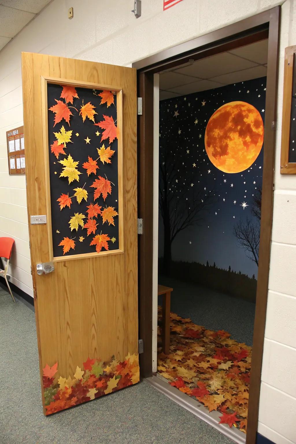 An enchanting Autumnal Moon door exhibit establishing a mystical tone.