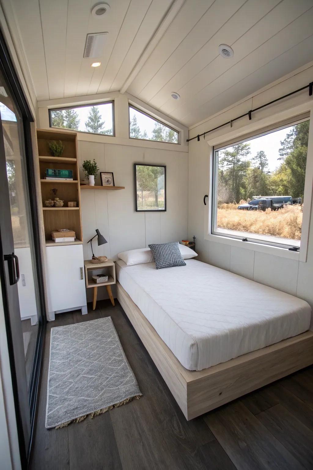 A mattress on the floor creating a minimalist and spacious bedroom vibe.
