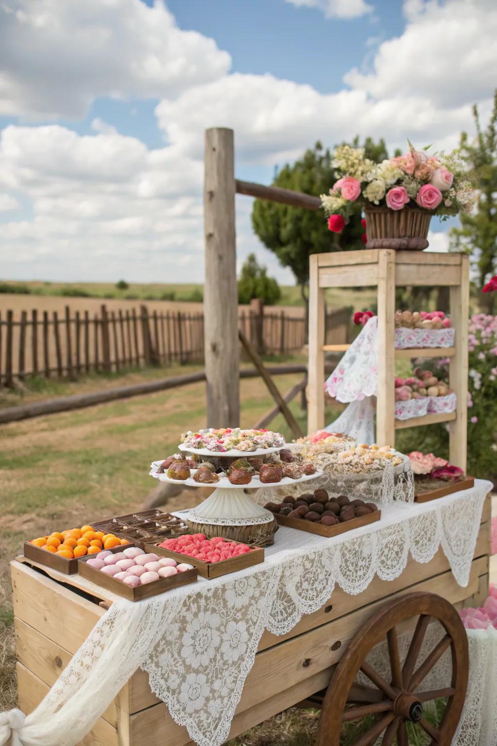 Retro movable table displaying a variety of treats.