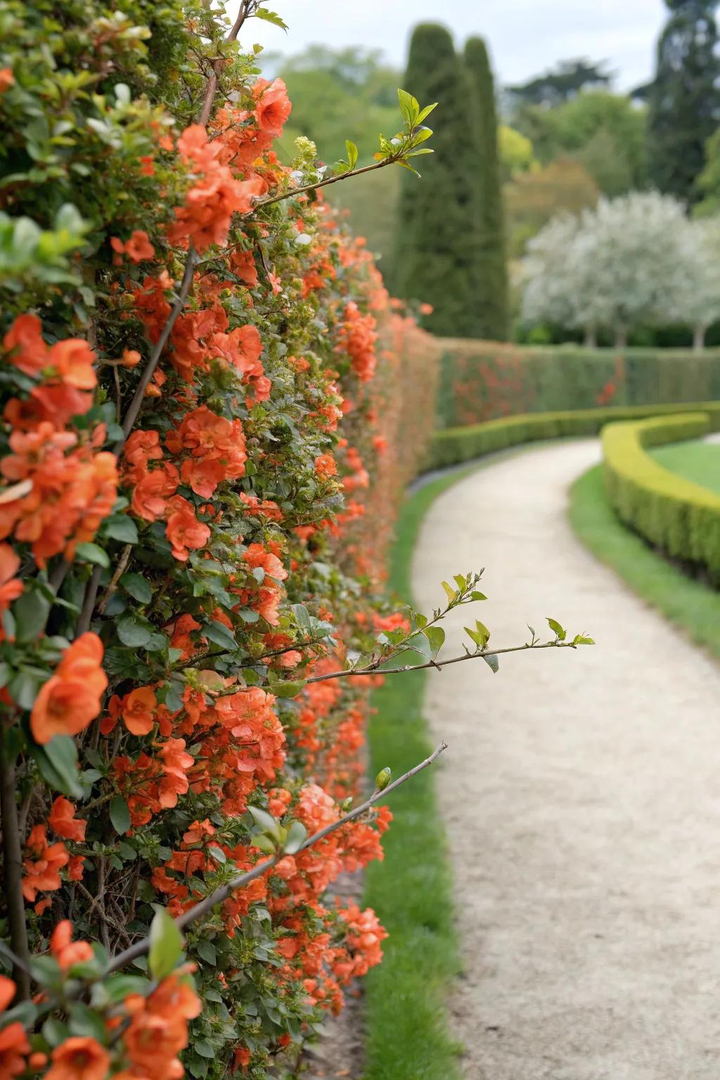 Quince blossoms grant a brave splash of apricot.