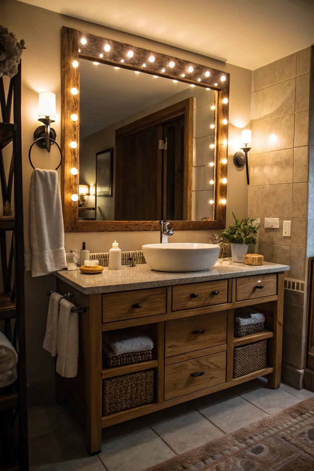A bathroom vanity with illumination for a sophisticated and ambient ambiance.