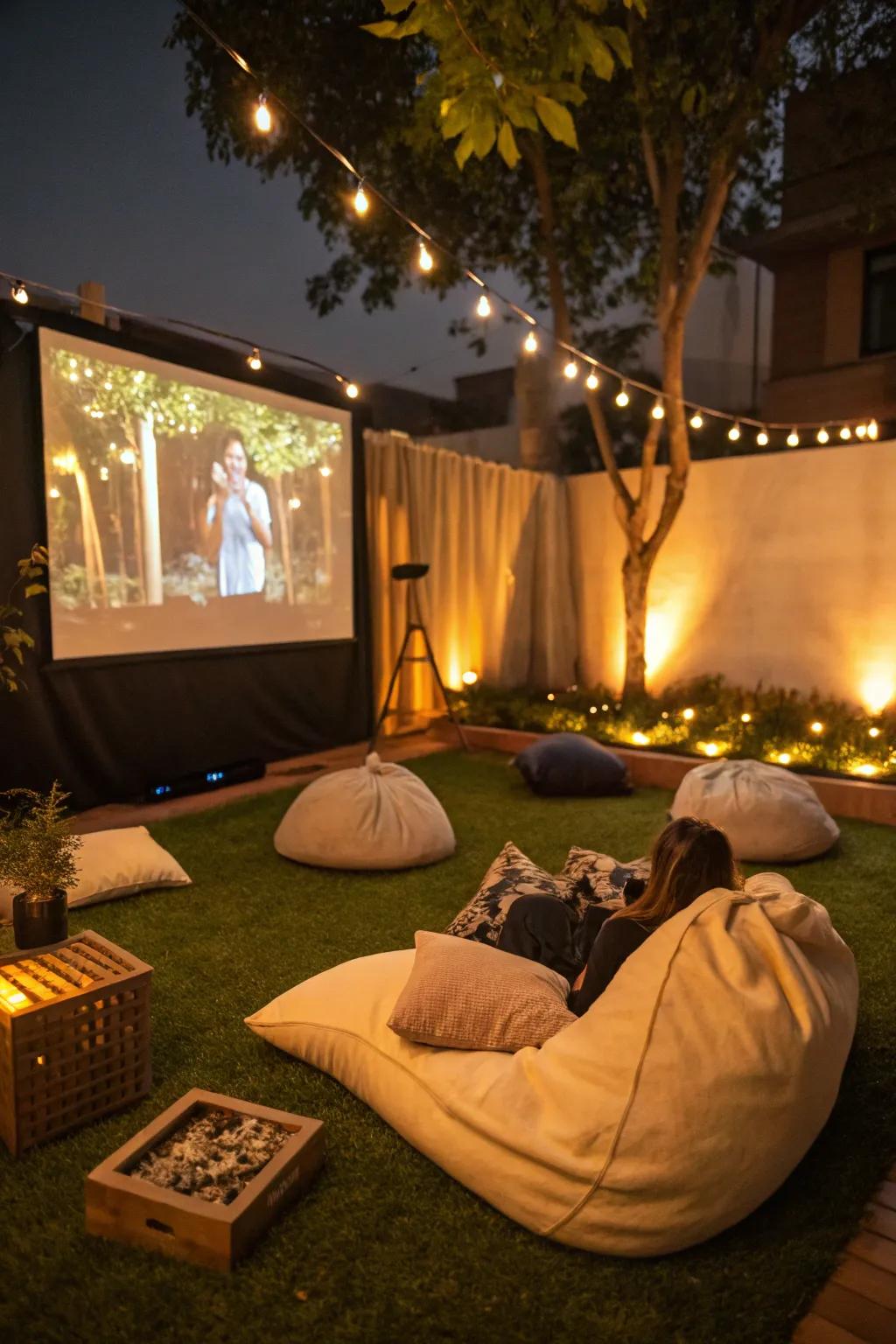 A magical film viewing arrangement set on turf.