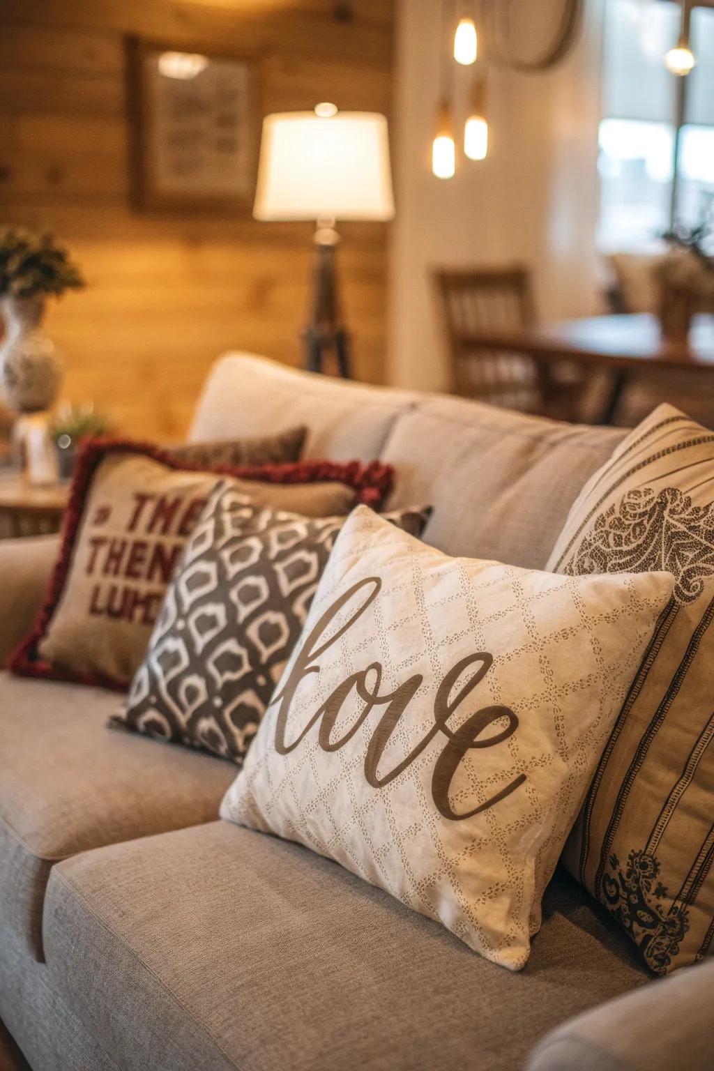 Typography on textiles introduces unexpected allure.