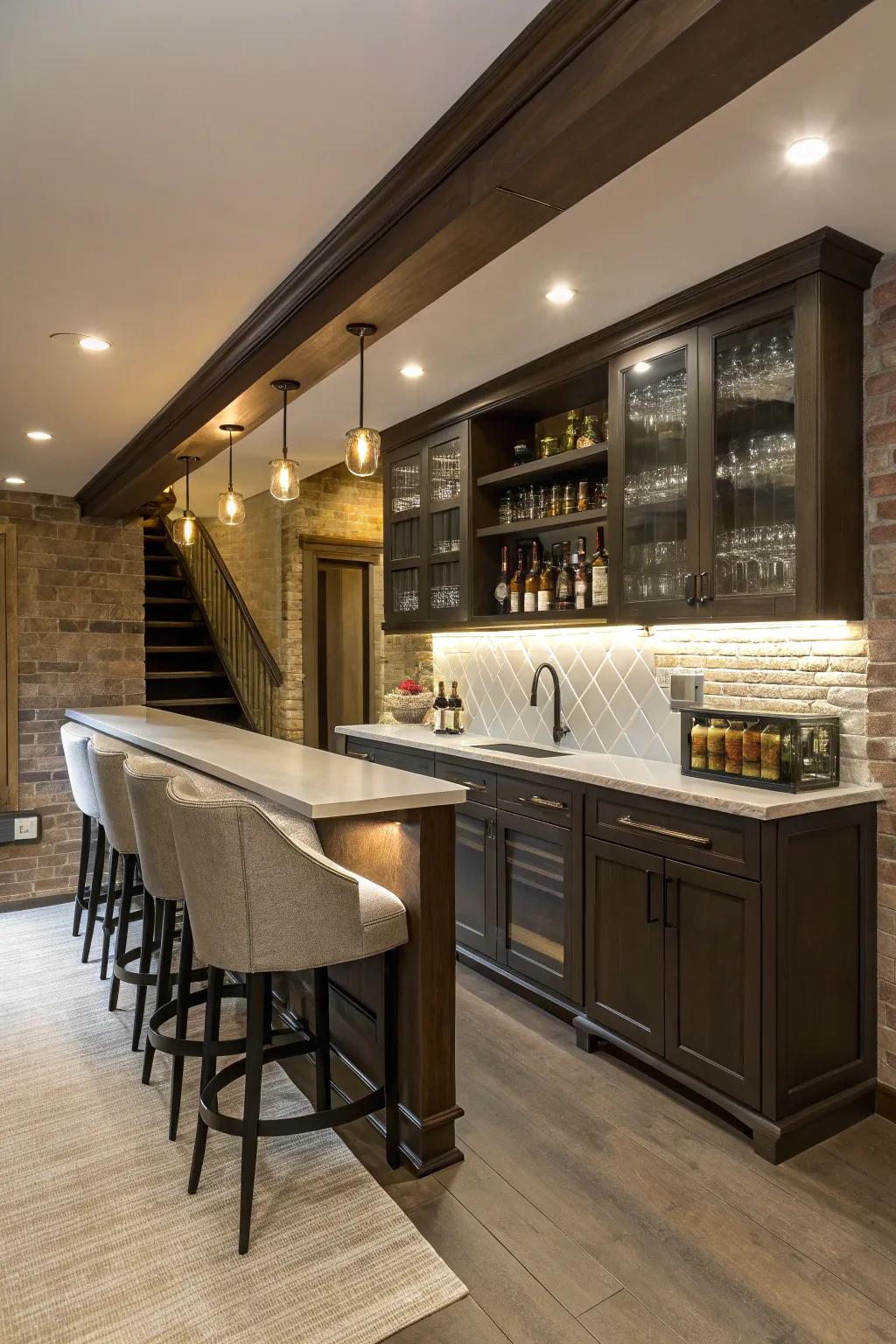 Ingenious storage keeps the pub organized and stylish.