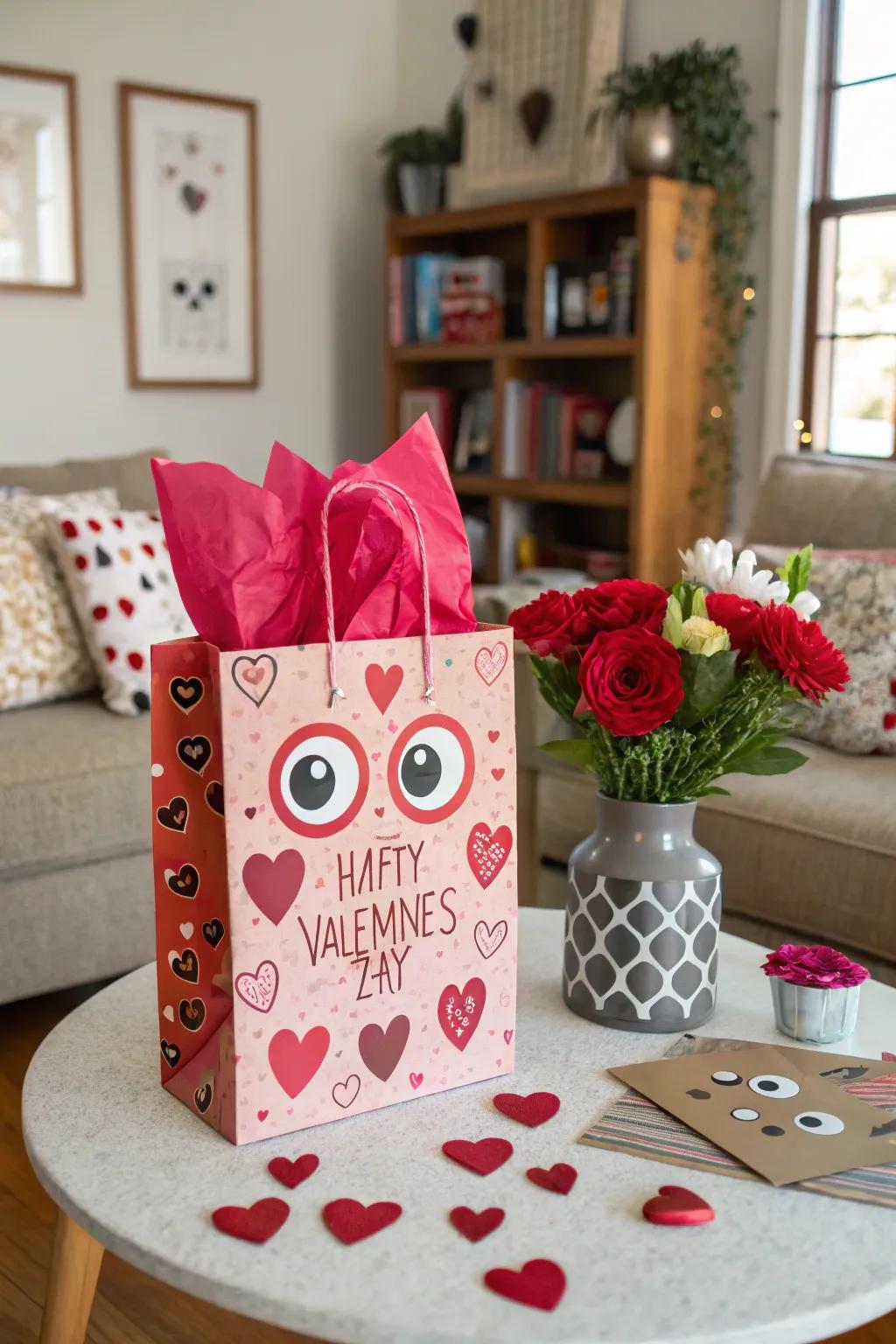Playful Valentine's bag showcasing fun, unexpected elements.