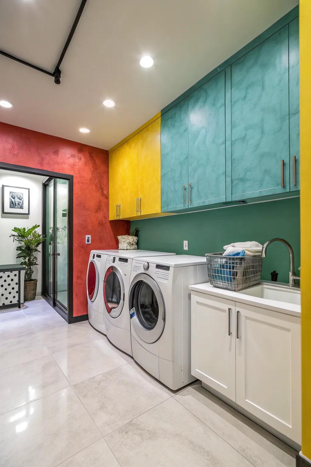 Make laundry day more pleasant by featuring a stylish plaster space.