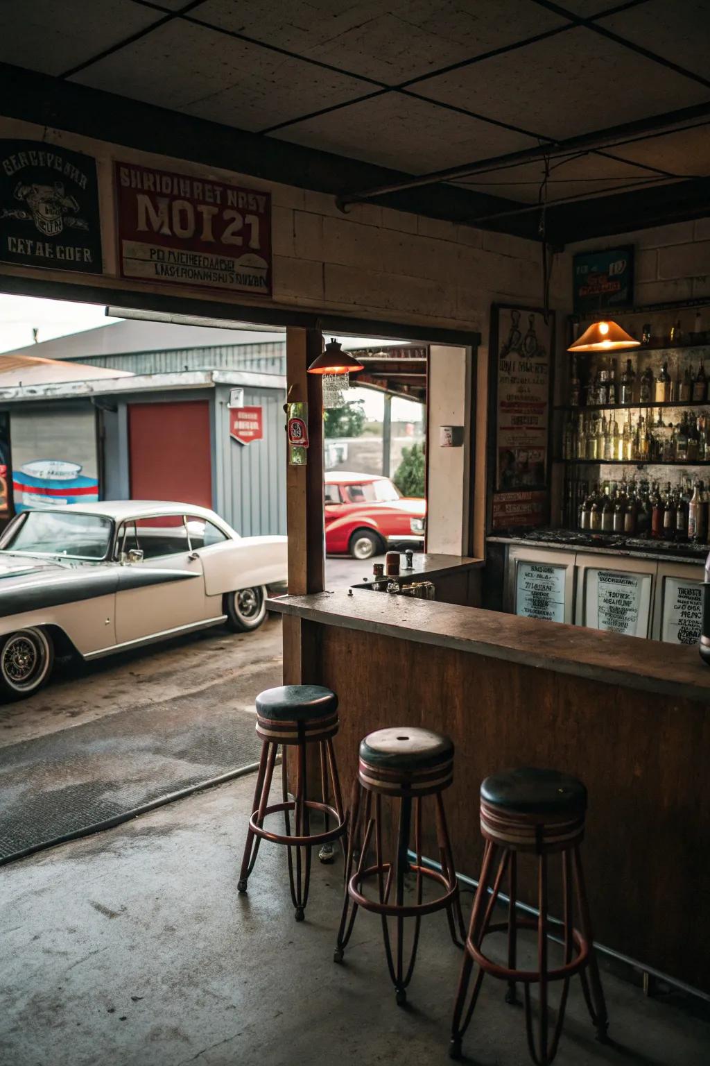 A retro serving spot makes the garage a perfect social spot.