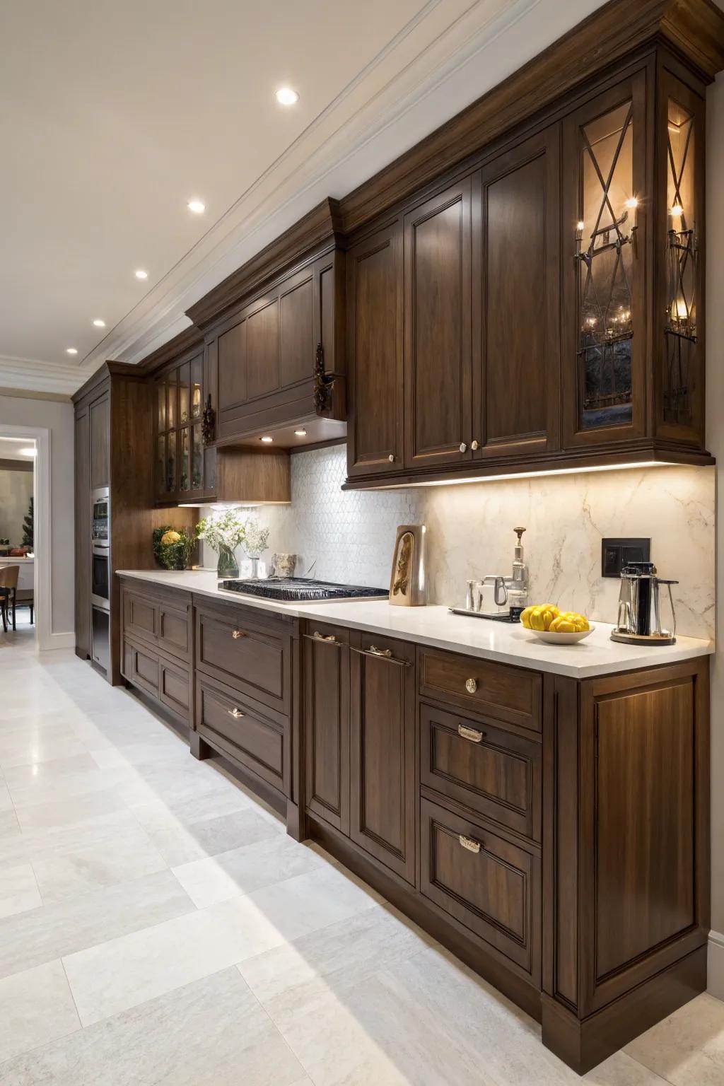 Black walnut cabinets offer timeless elegance.