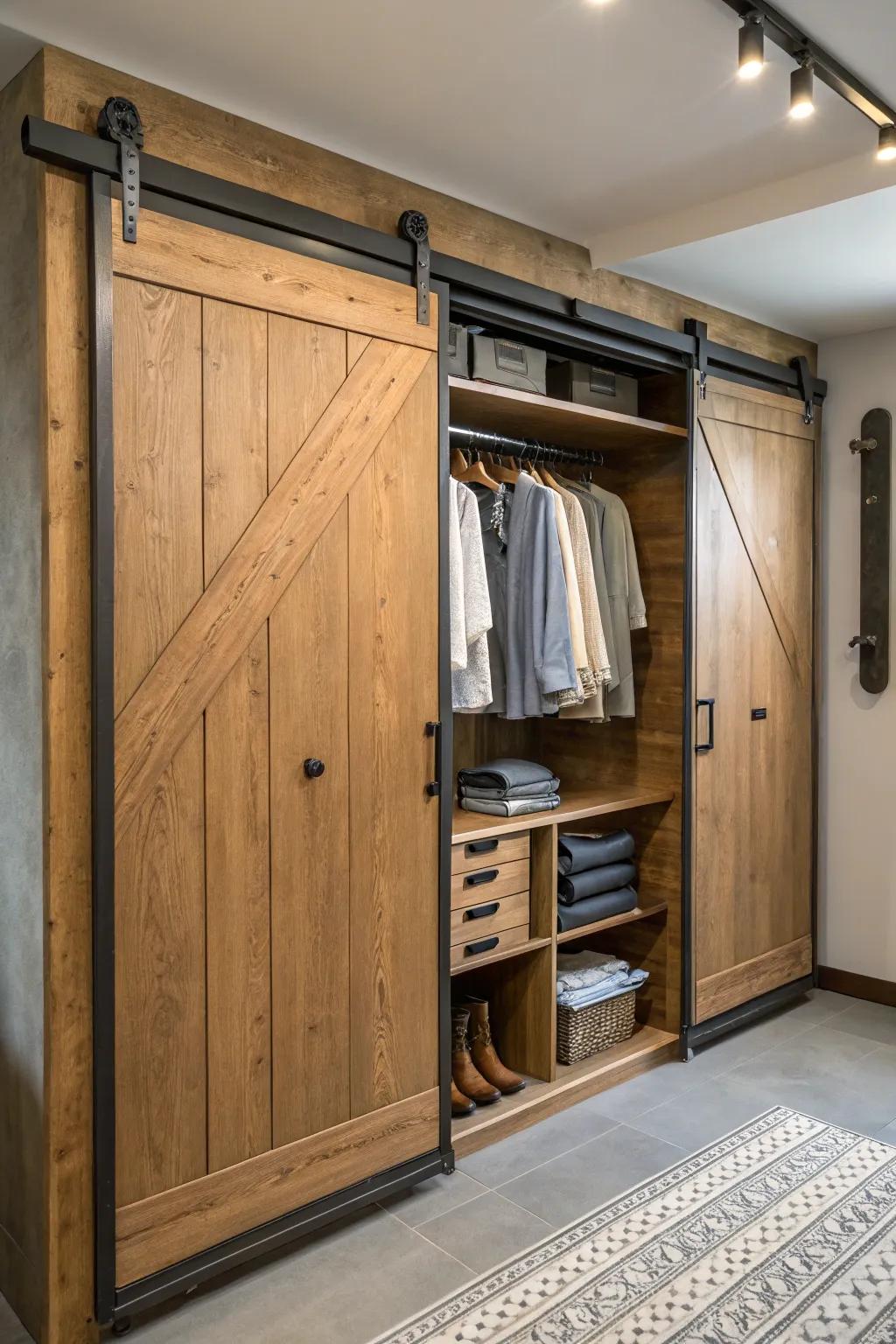 Diverse materials add depth and texture to wardrobe interiors.