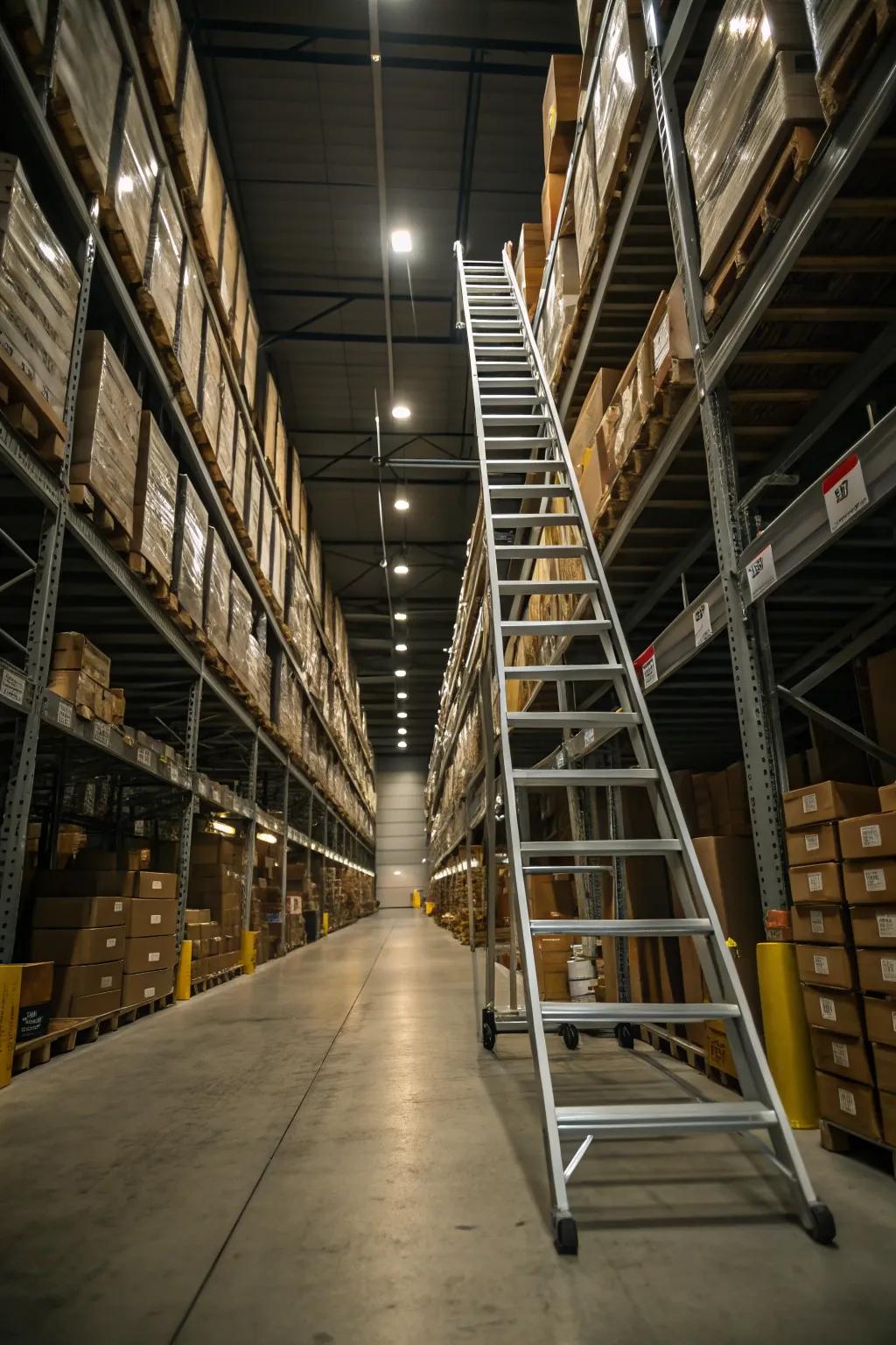Rolling stairs supply harmless access to vertical storage sections.