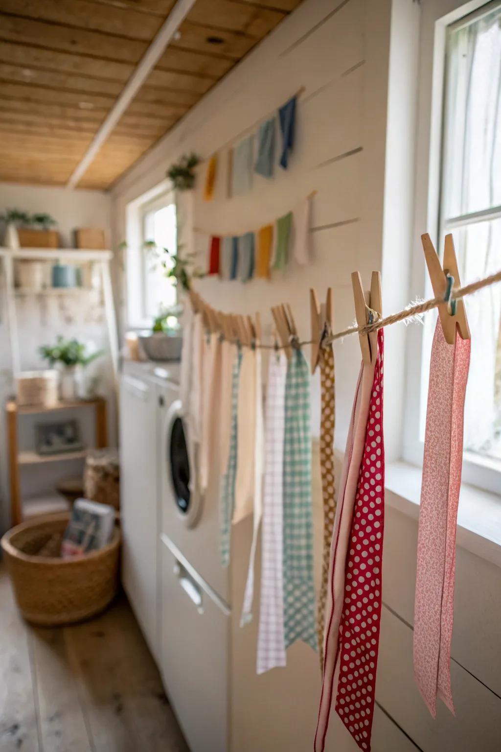 A clothesline presentation that maintains ribbons structured and reachable.