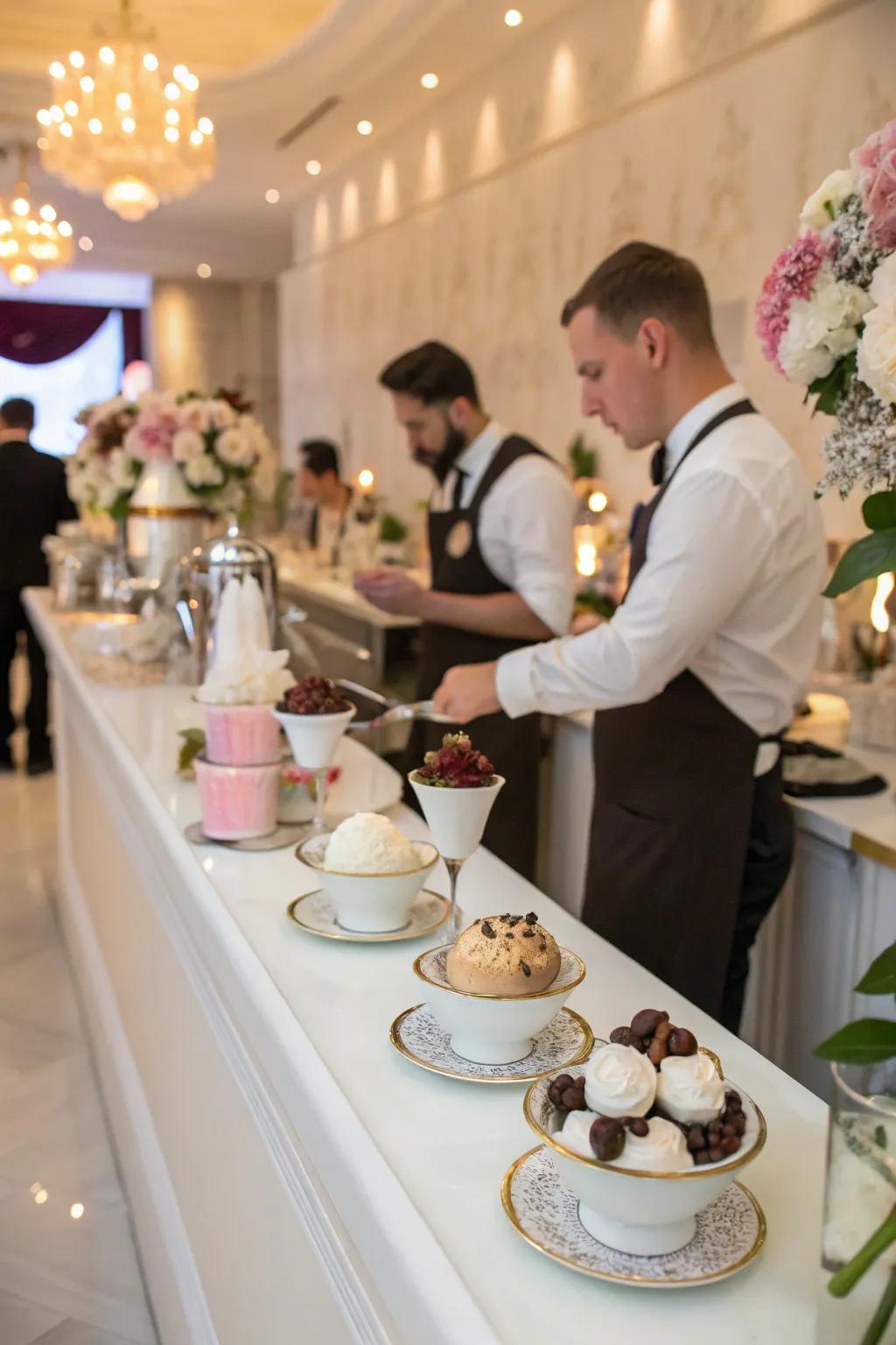 Coffee ice cream treats at a wedding coffee bar.