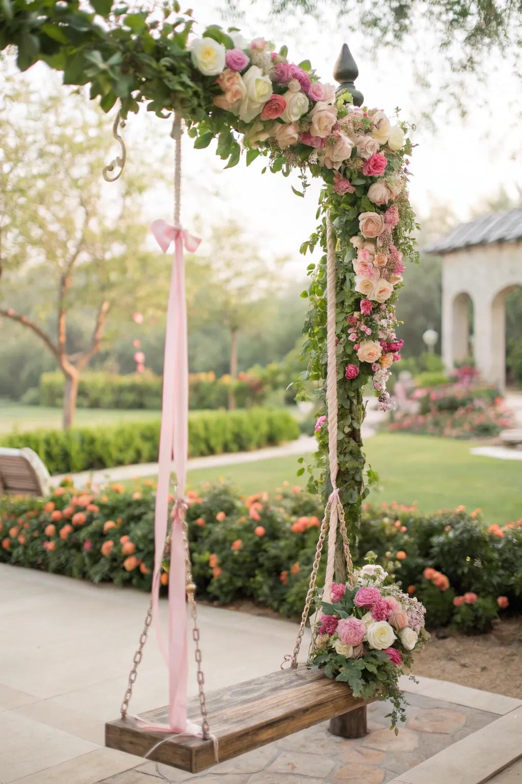 A botanical swing provides a one-of-a-kind and joyful photo opportunity.
