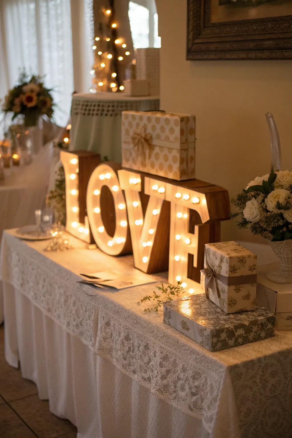 Marquee light markers impart warmth to evening weddings.