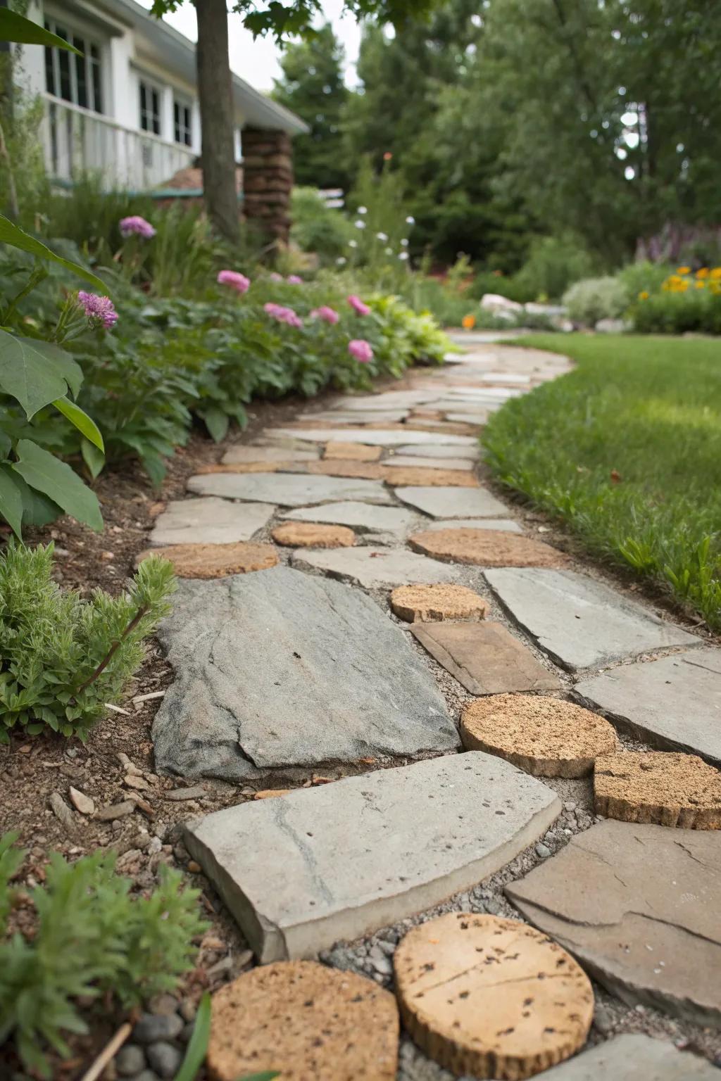 Cork furnishes a gentle, eco-conscious option for flagstone paths.