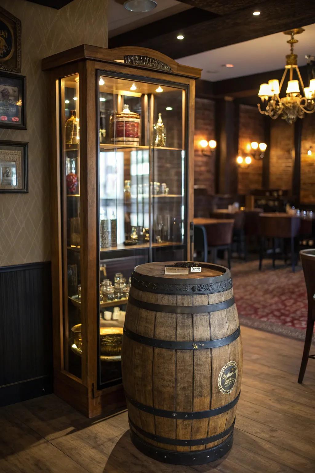Show your treasures in a distiller's barrel display case that&rsquo;s both stylish and useful.