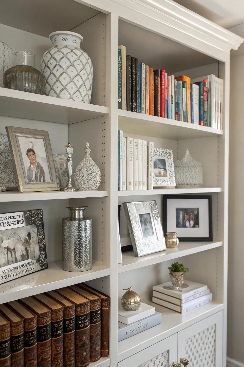 Refresh your shelving units using stylish d&eacute;cor.