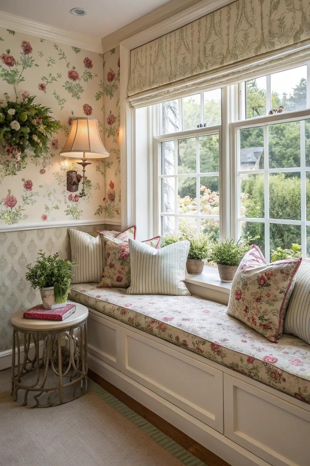 Matching patterns make your window area feel put together.