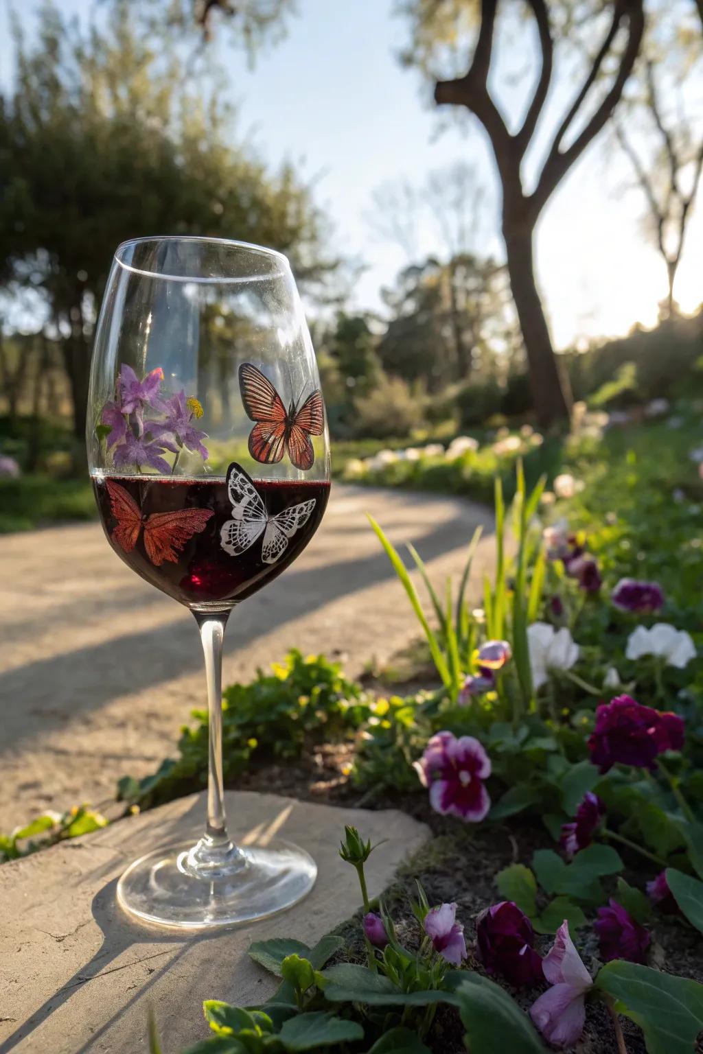 Butterfly designs bring a bit of whimsy to your wine glass.