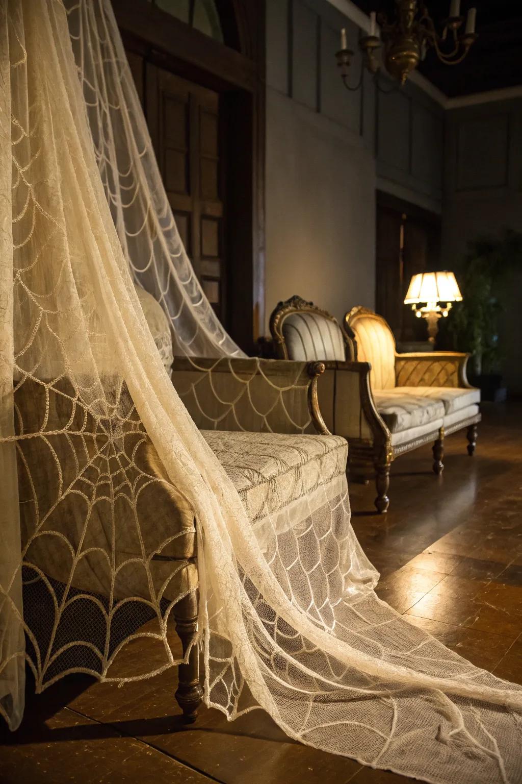 Cobweb textures add an aged, spooky look.