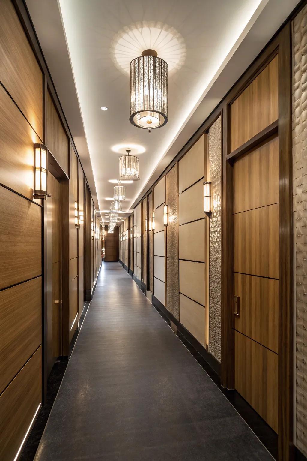 Hanging lumber panels add depth and dimension.