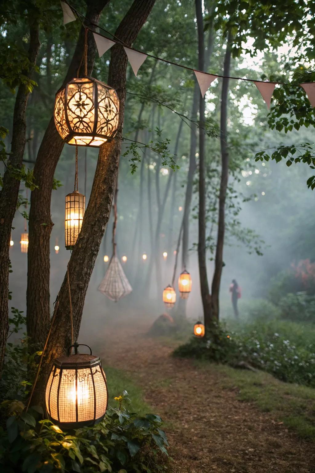 Create a magical atmosphere with hanging lanterns.