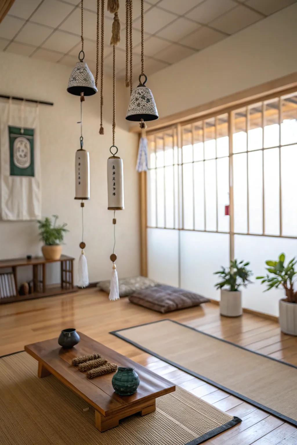 Interactive additions such as wind bells contribute vibrant energy.