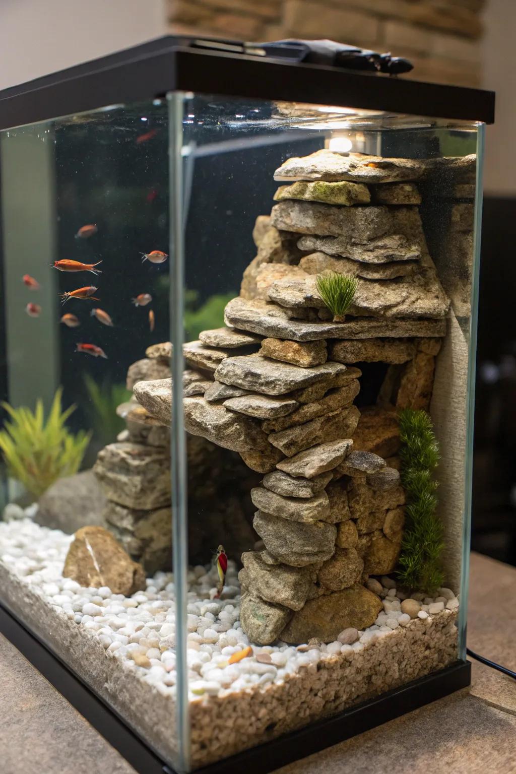 A grotto sanctuary proffers a snug retreat for your aquatic creatures.