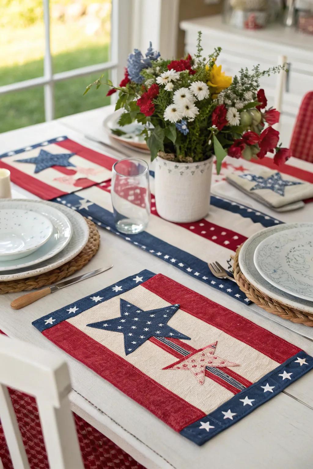 Handmade place mats personalize your dining experience with festive flair.