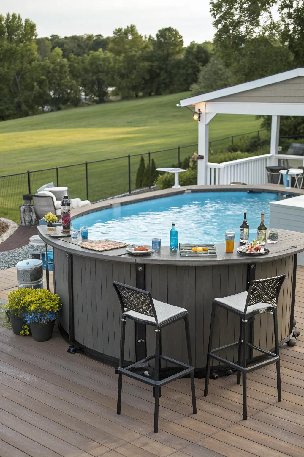Stylish poolside parties can be quickly set up using prefabricated bars.