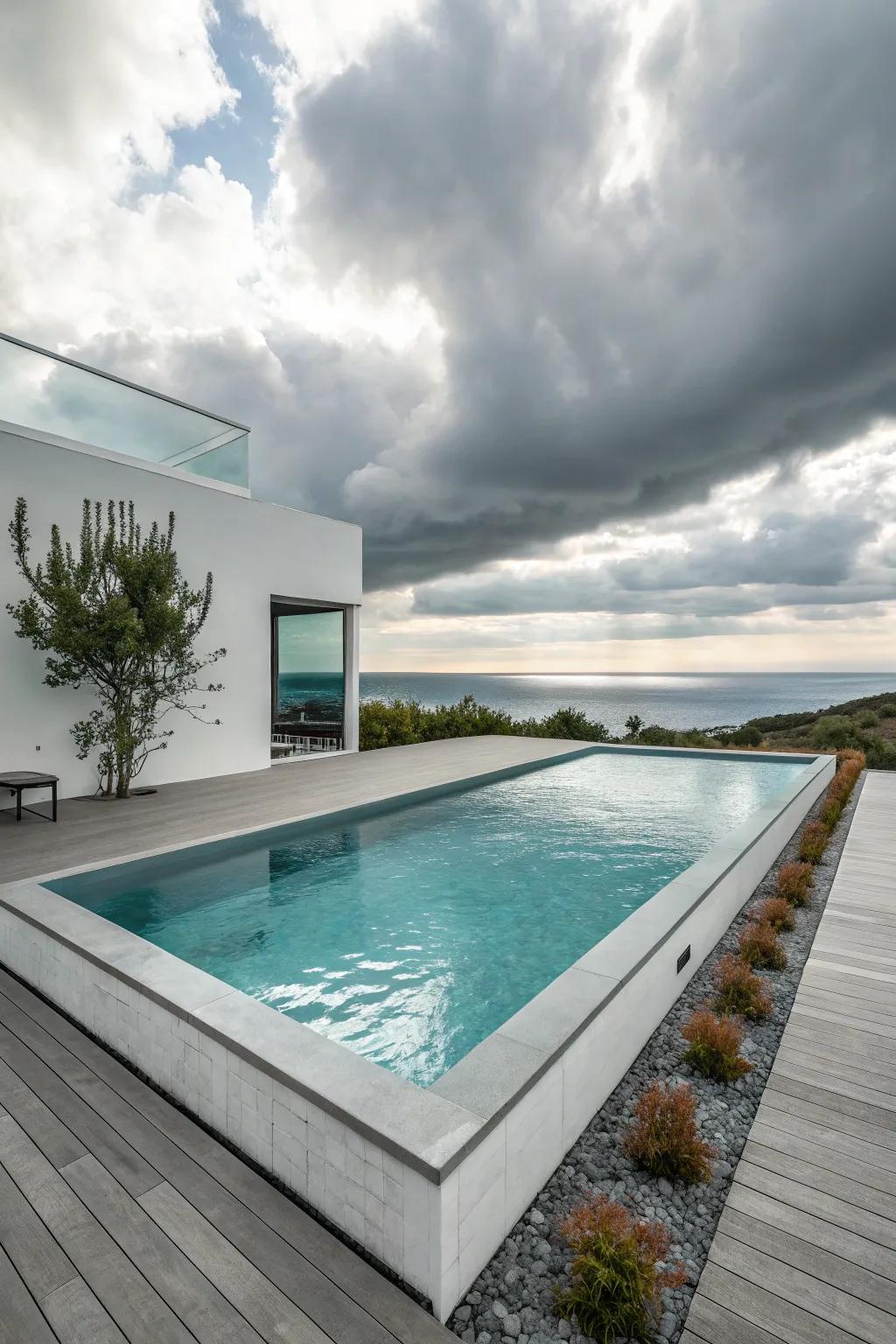 Simple lines and minimal ornamentation achieve a modern pool aesthetic.