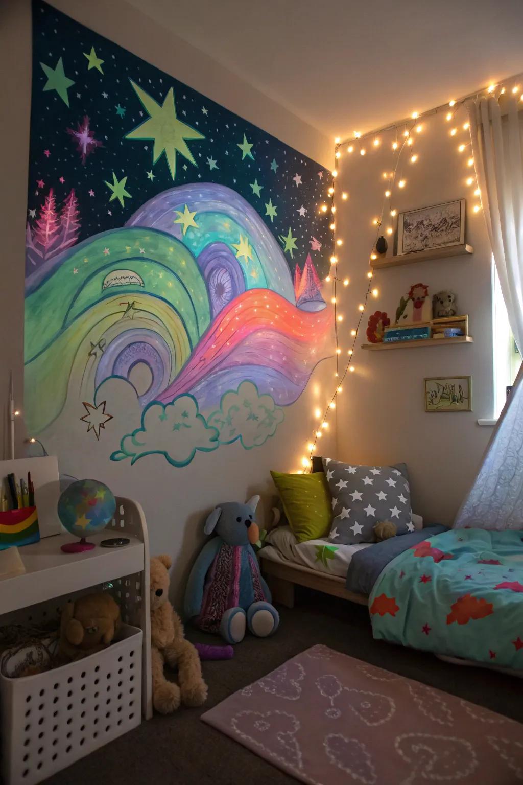 Shine-in-the-dark art adds a magical touch.