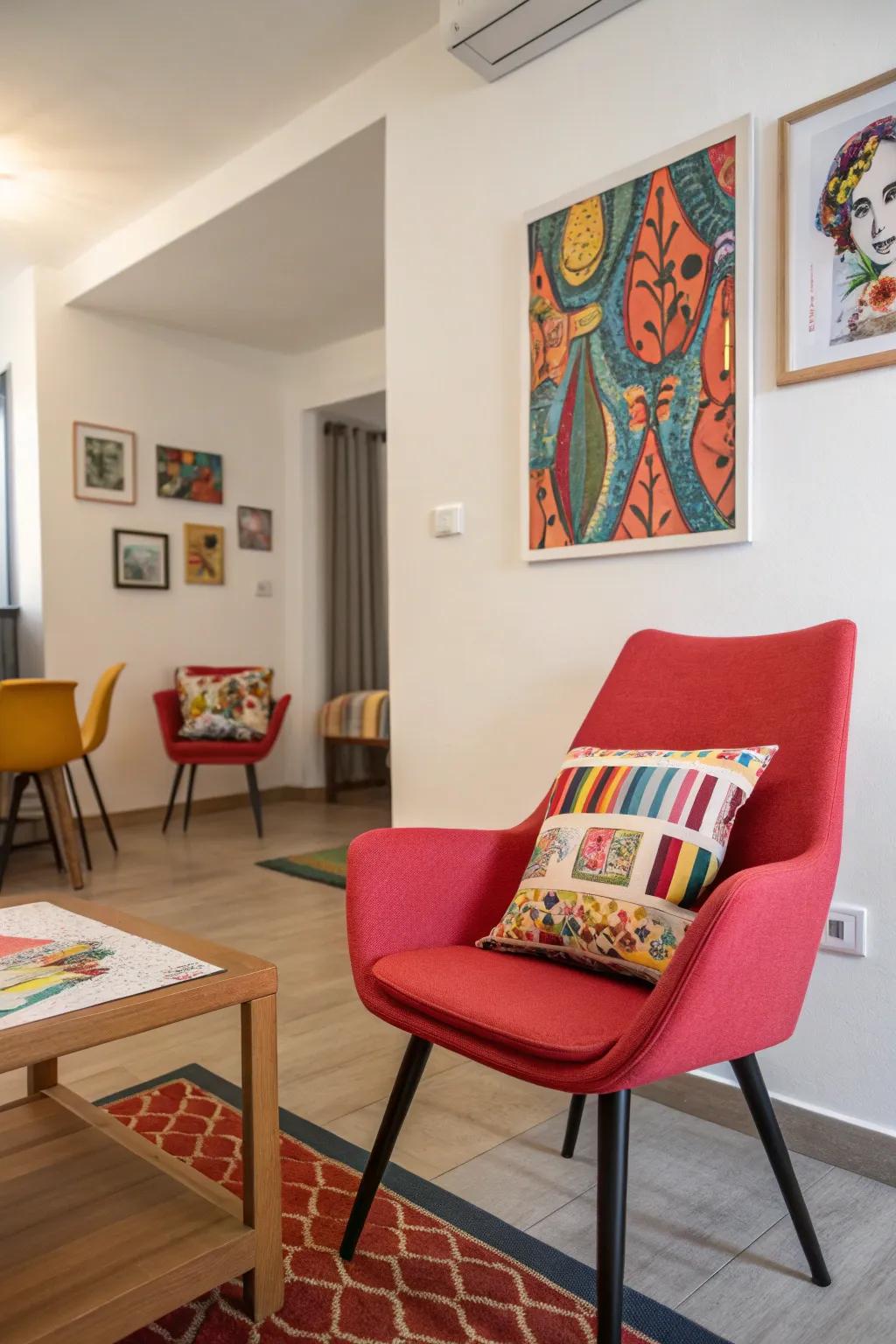 A vivid accent energizes a neutral room.
