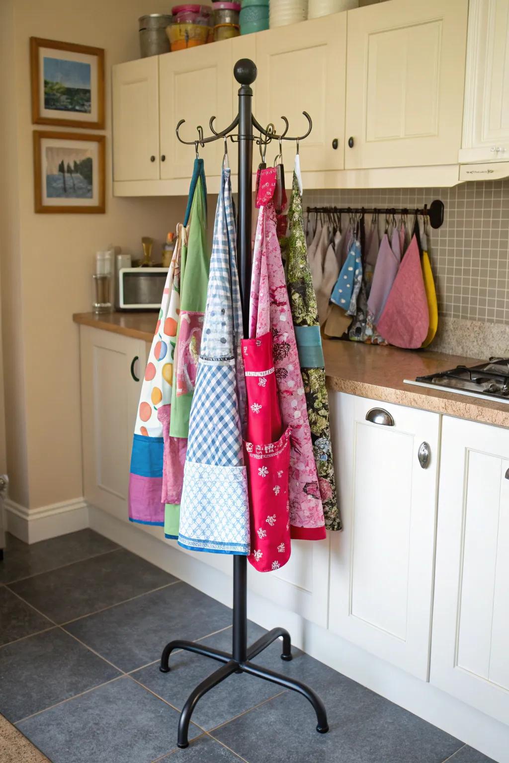 A transportable apron stand delivers flexibility and vertical storage.